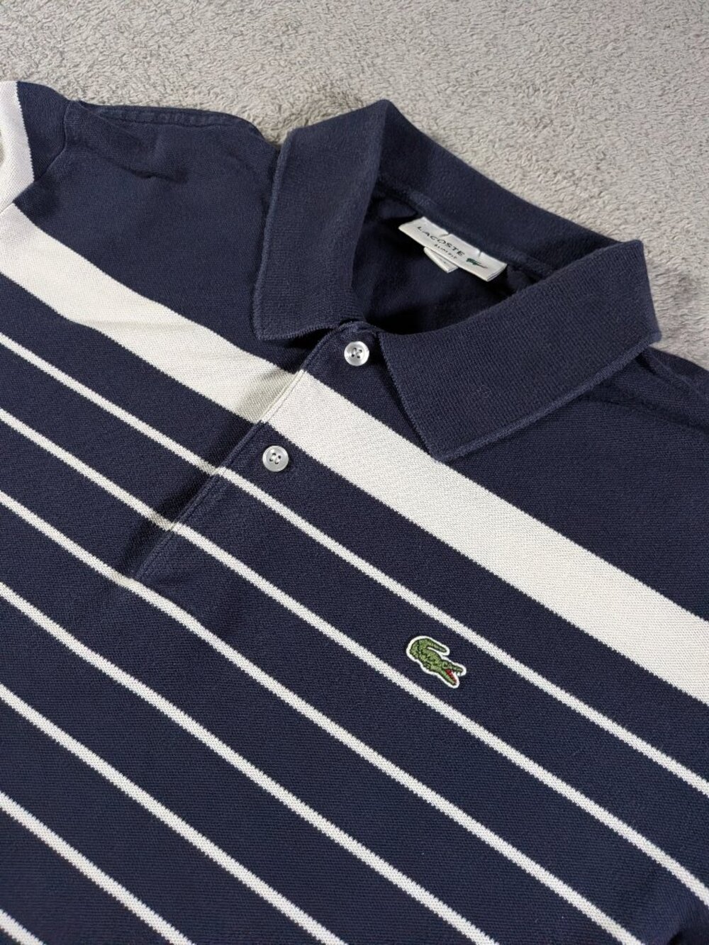 Lacoste Men's XL Long Sleeve Striped Polo Navy Blue Cotton Blend Slim